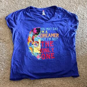 John Lennon Shirt Blue V-Neck Hanes Dreamer Imagine Women's Plus Size 2X